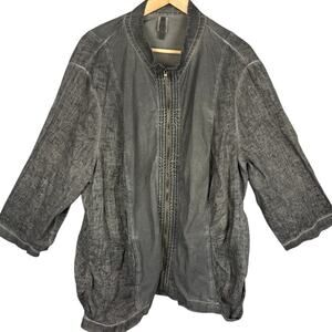XCVI Women’s Plus Size Linen Jacket 3/4 Sleeve Full Zip Lagenlook Size 3X
